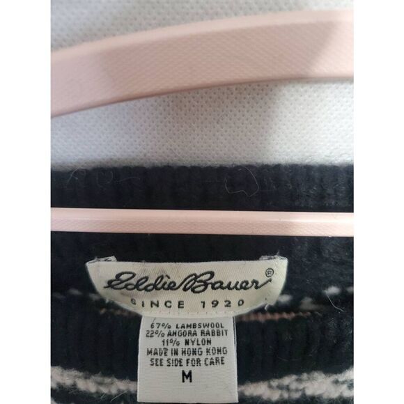 Vintage Women's Eddie Bauer Wool Angora Fair Isle Black and White Sweater - Picture 2 of 6